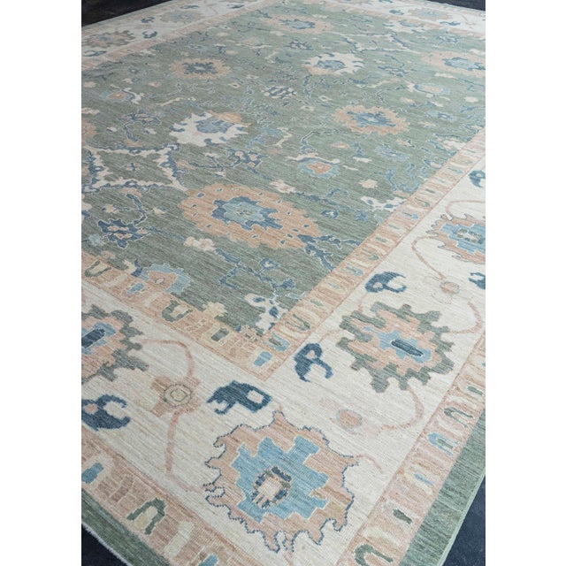 Green Turkish Oushak Antique Look Rug 12'1" x 15'3" #20360 For Sale - Image 8 of 8