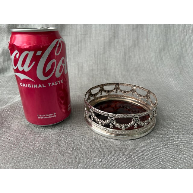 Metal Vintage Silver Plate Faux Tortoise Wine Coaster For Sale - Image 7 of 11