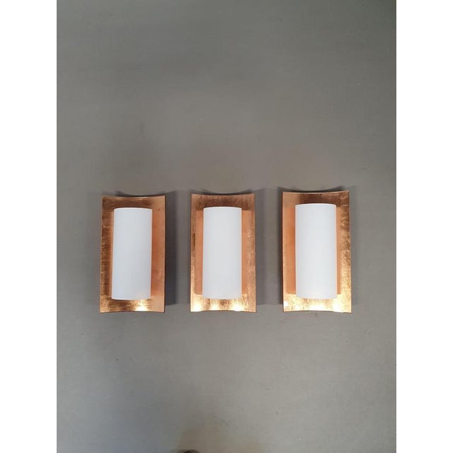 White Glass and Copper Wall Sconces from Bankamp Leuchten, Set of 3 For Sale - Image 5 of 11