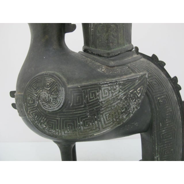 Chinese Phoenix Rooster Zun Shang Style Bronze Ware Ceremonial Wine Vessel Vase For Sale - Image 16 of 18