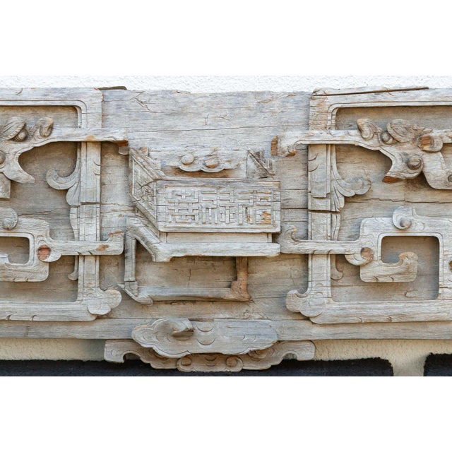 19th Century Antique Oxidized Wood Carved Panel With Dragon Motif For Sale - Image 5 of 12