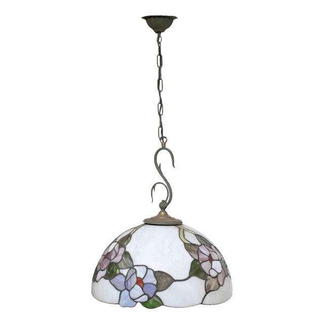 Handcrafted Floral Stained Glass Pendant Lamp in the style of Tiffany, 1970s For Sale