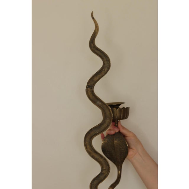 Egyptian Revival Style Engraved Brass Cobra Sconces, Set of 2 For Sale - Image 5 of 18