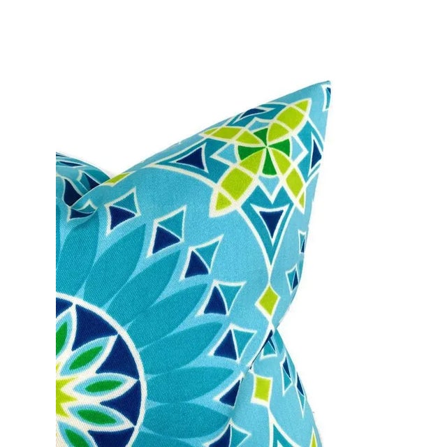 Mid-Century Modern Soleil Pillow Cover in Aqua Blue, Indoor Outdoor Pillow - 20x20 For Sale - Image 3 of 3