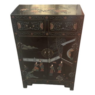 Chinese Half Cabinet in Black Lacquer, 1920a For Sale