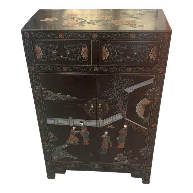 Chinese Half Cabinet in Black Lacquer, 1920a For Sale