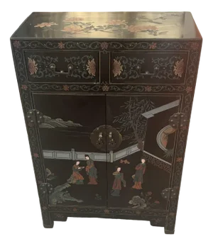 Chinese Half Cabinet in Black Lacquer, 1920a