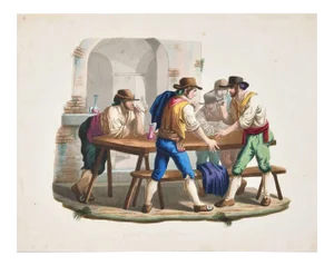 Gioco di Morra - Etching a Watercolor by Bartolomeo Pinelli - 19th Century 19th Century
