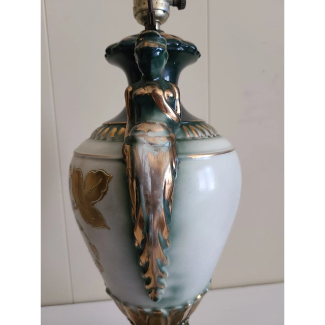 Mid 20th Century Green With Ladies on Side Lamp For Sale - Image 9 of 13