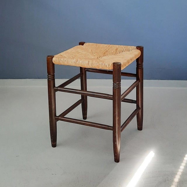 1960s Wooden Stool with Rush Seat, 1960s For Sale - Image 5 of 5