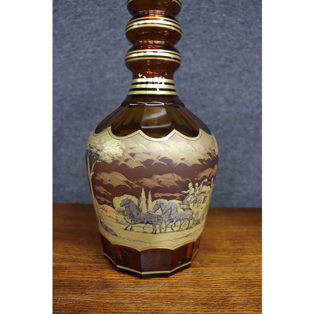 Glass Late 20th Century Bohemian Glass Decanter and Vase Set With Horse-Drawn Carriage Scenes, Set of 3 For Sale - Image 7 of 18