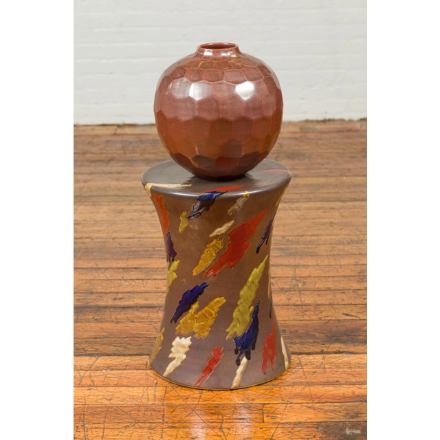 Contemporary Chinese Artisan Glazed & Hand Painted Curving Garden Seat For Sale - Image 9 of 10