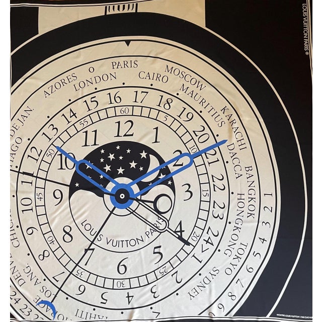 Italian Louis Vuitton “Le Temps Du Voyage” Clock Silk Scarf For Sale - Image 3 of 10