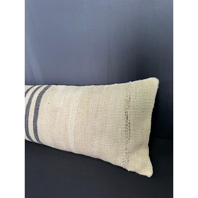 Turkish Hemp Pillow Cushion Natural Beige Black Cushion Cover 12x46 For Sale - Image 4 of 4