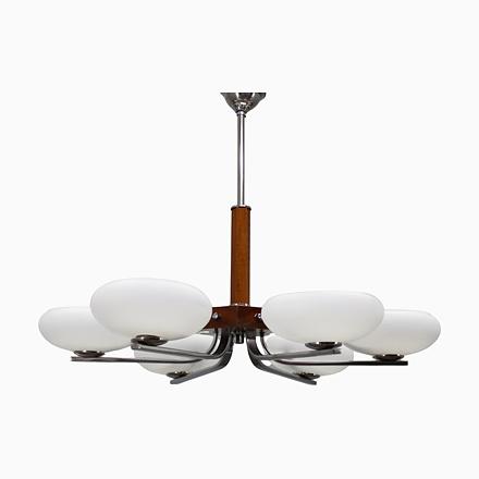 Art Deco Chrome and Glass Chandelier, Czechoslovakia, 1940s For Sale - Image 12 of 12