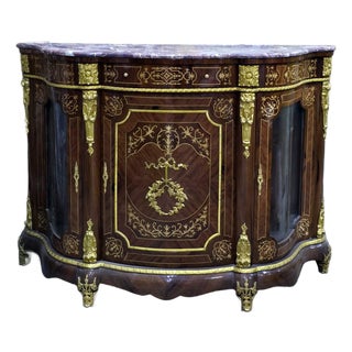 1990s French Louis XVI Curio Cabinet With Marble Top, Glass Side Panels & Hand-Gilded Details For Sale