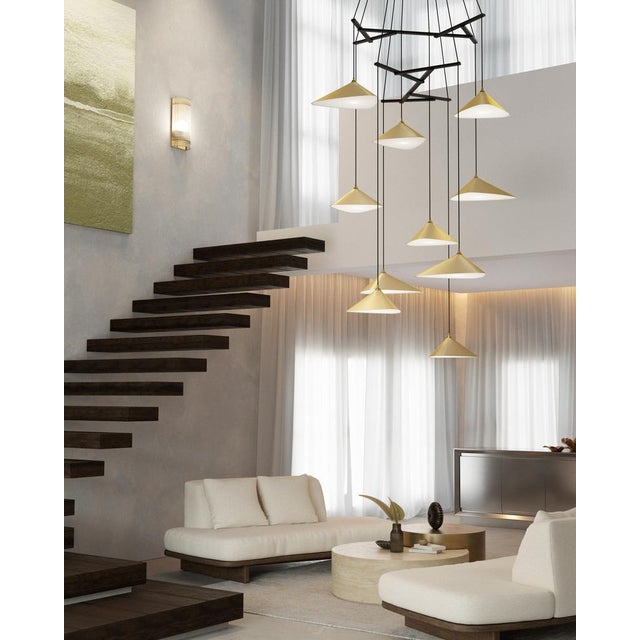 Mid-Century Modern Emily V10 Group Pendant Light in Gold Semi-Matte by Daniel Becker for Moss Objects For Sale - Image 3 of 5