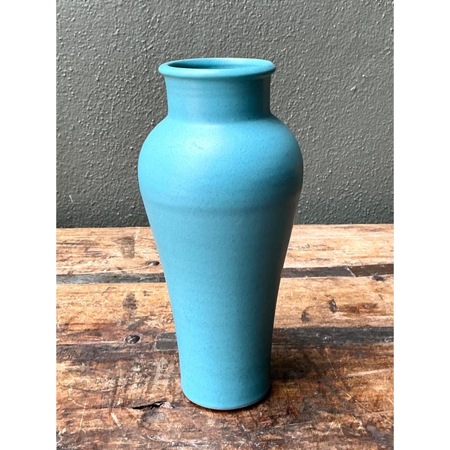 Vintage Studio Pottery Blue Vase For Sale - Image 11 of 14