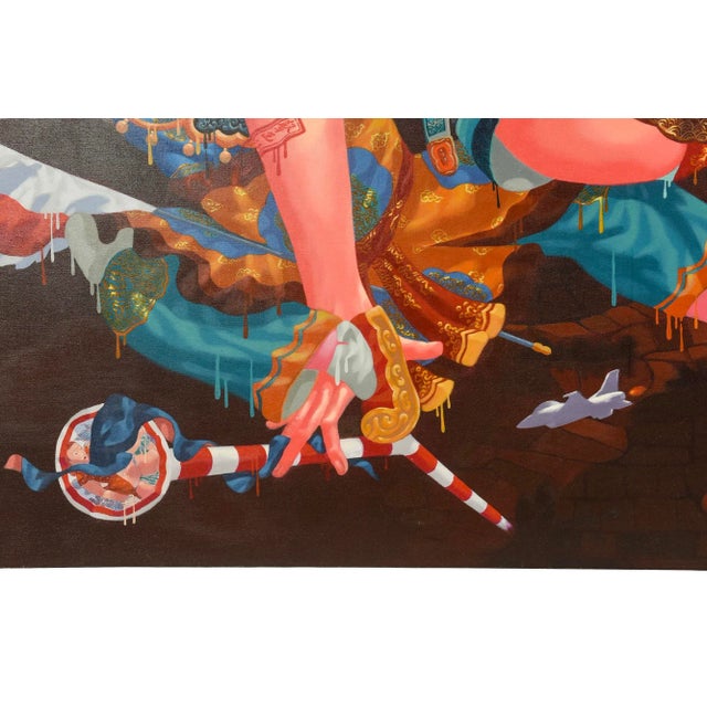 Lu Peng Large Colorful Provocative Acrylic Painting Titled Floating, 1996, Chinese For Sale In Miami - Image 6 of 11