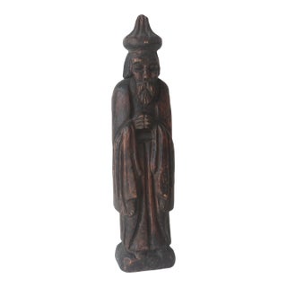 Vintage Carved Wood Monk Sculpture, Japanese Shou Sugi Ban Burned Wood For Sale