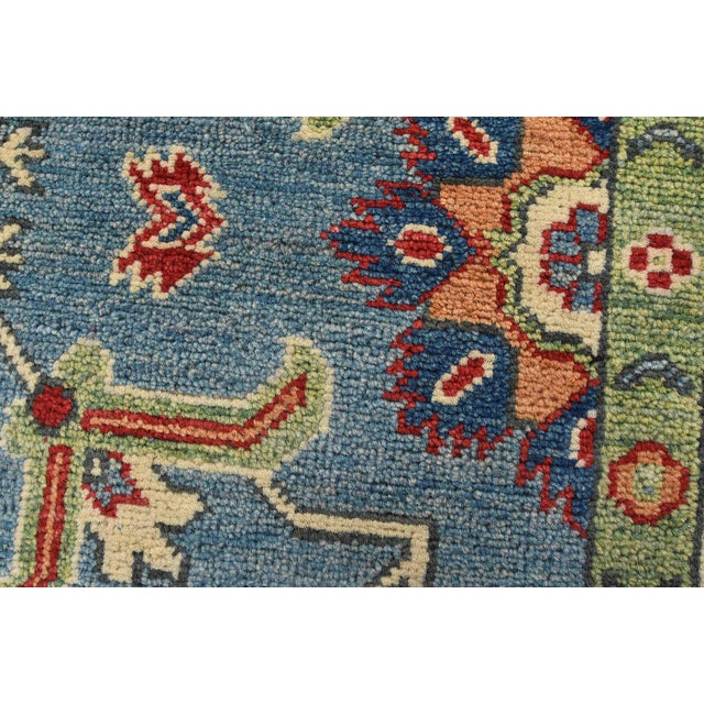 Kazak Rug 4’1” X 5’11” Blue Wool Tribal Hand-Knotted Oriental Carpet For Sale - Image 4 of 12