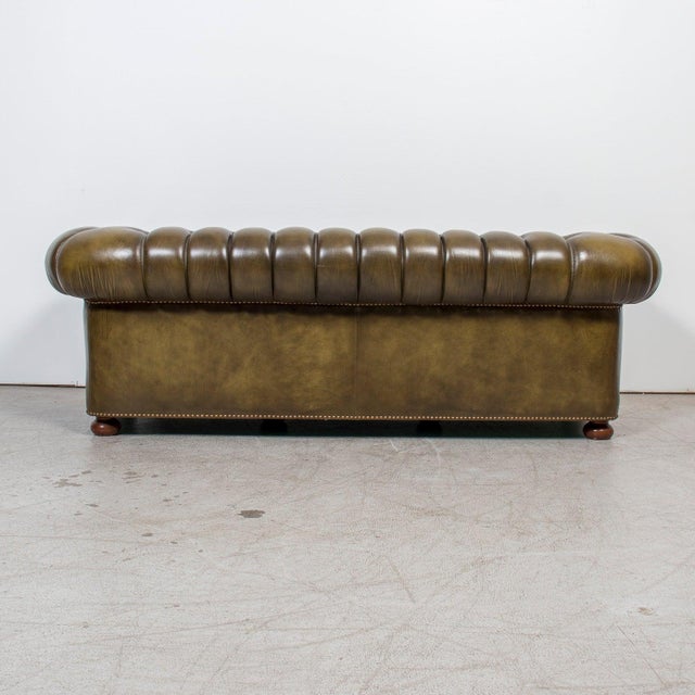 Vintage 1960s English Chesterfield Sofa in Olive Green Leather For Sale - Image 12 of 12