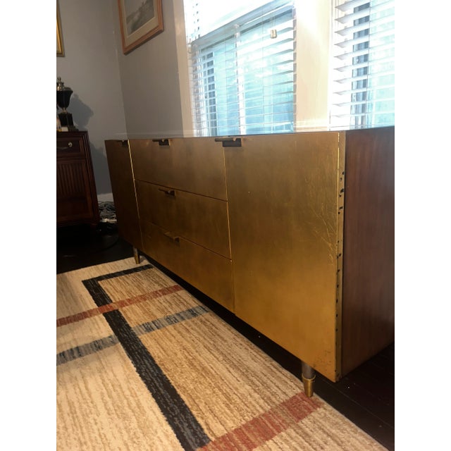 1960s Mid-Century Modern Gold-Toned Media Credenza — Solid Wood For Sale - Image 9 of 12