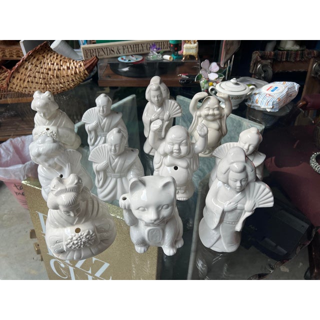 White 1970s Collection of White Ceramic Asian Style Fun Cups- Set of 11 For Sale - Image 8 of 12