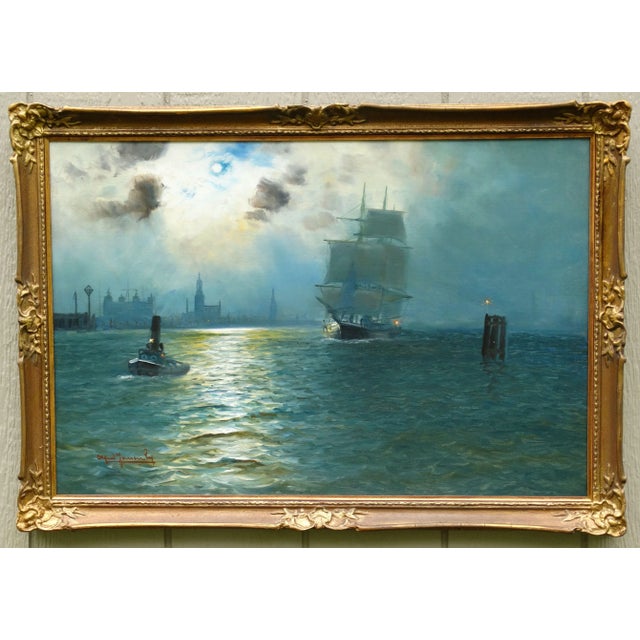 Nautical Oil Painting Alfred S Jensen (1859-1935) For Sale - Image 6 of 11