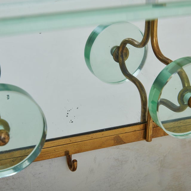 Metal Italian Fontana Arte Style Brass + Glass Wall Mounted Coat Rack, 1950s For Sale - Image 7 of 18