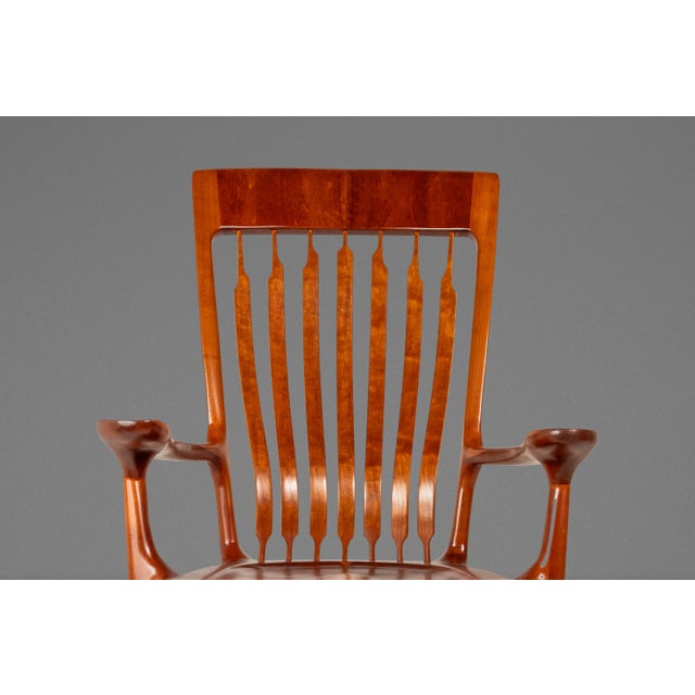 Studio Craft Sculptural Rocking Chair in Solid Cherry Wood Attributed to Hal Taylor After Sam Maloof and James Krenov, Usa, C. 1980's For Sale - Image 11 of 18