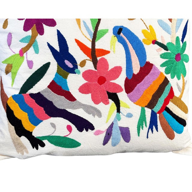 Mexican Mexican Otomi Embroidery Textile Pillow 16" W For Sale - Image 3 of 8