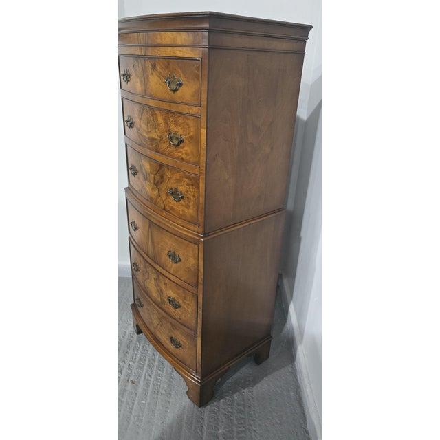 Wood Small Queen Anne Burr Walnut Chest on Chest of Drawers, 1920 For Sale - Image 7 of 10