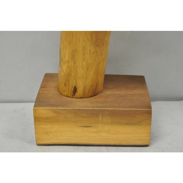 Vintage Mid Century Modern 19" Male Nude Abstract Solid Carved Wood Sculpture For Sale - Image 14 of 16