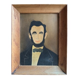 Circa 1940 American Folk Revival Portrait of Abraham Lincoln, Oil on Canvas Board For Sale