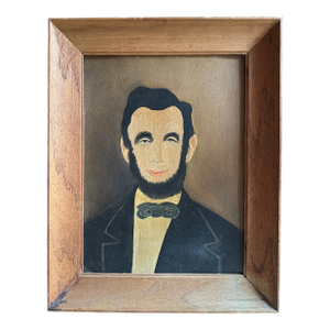 Circa 1940 American Folk Revival Portrait of Abraham Lincoln, Oil on Canvas Board