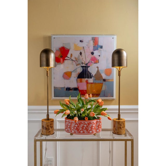 Mid-Century Modern Oppa Burlwood Buffet Lamp, Set of 2 For Sale - Image 3 of 4