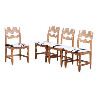 Vintage Razor Blade Oak Dining Chairs by Henning Kjærnulf, 1960s, Set of 4 For Sale