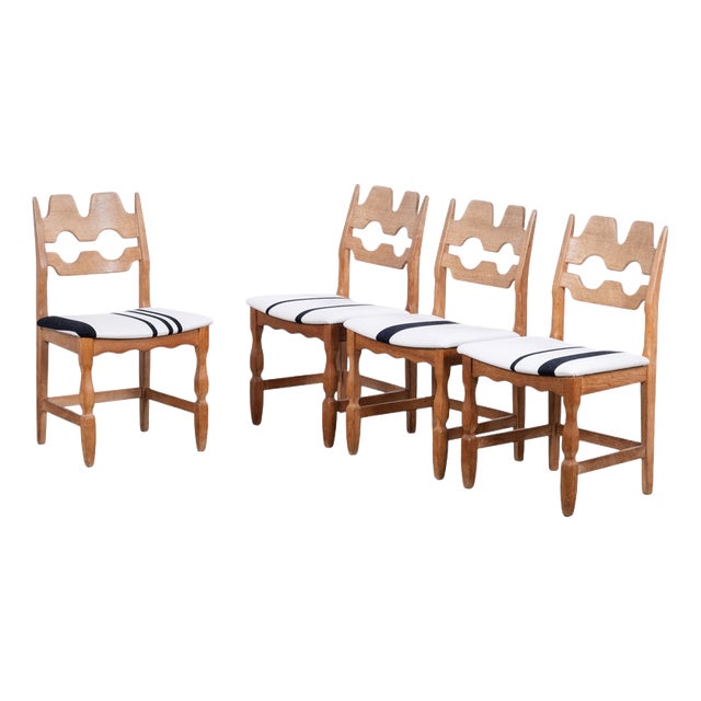 Vintage Razor Blade Oak Dining Chairs by Henning Kjærnulf, 1960s, Set of 4 For Sale