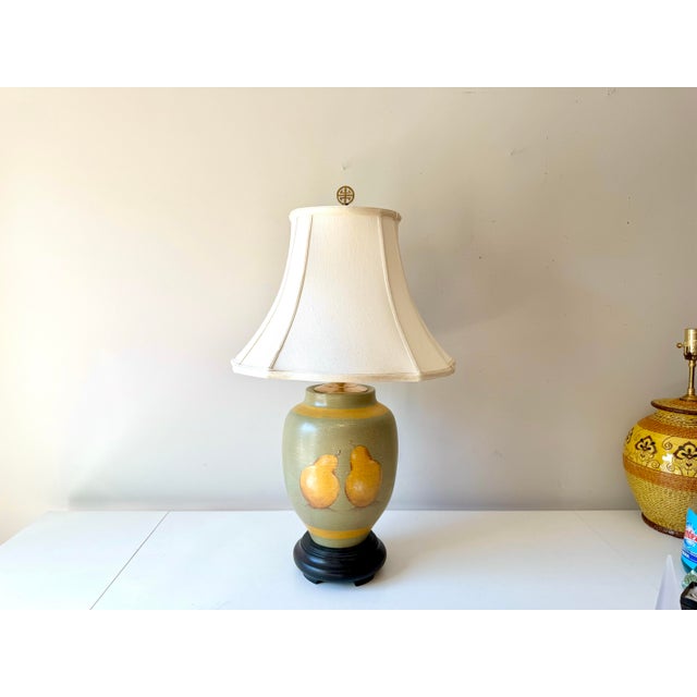 French Country Late 20th Century Hand Painted Pear Table Lamp For Sale - Image 3 of 11