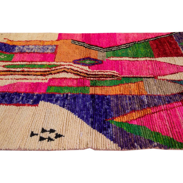 1960s Vintage Berber Beni Ourain Moroccan Multicolor Abstract Design Wool Rug For Sale - Image 5 of 10