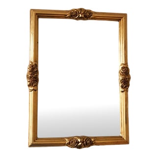 Vintage Rectangular Giltwood Bevelled Mirror With Rose Accents For Sale