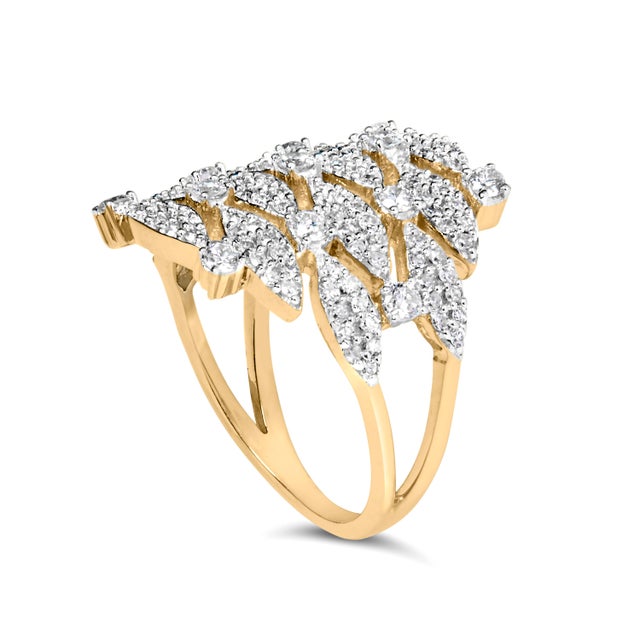 14K Yellow Gold 1.0 Cttw Diamond Geometric Stacked Open Cocktail Ring (I-J Color, I1-I2 Clarity) - Ring Size 8 For Sale - Image 4 of 7