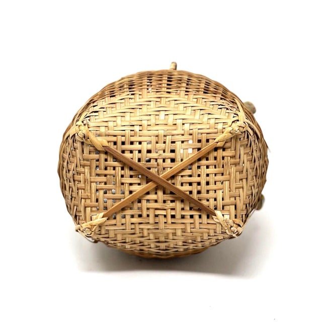 Asian Style Vintage Handwoven Bamboo Fishing Basket ( Creel ) For Sale - Image 4 of 11