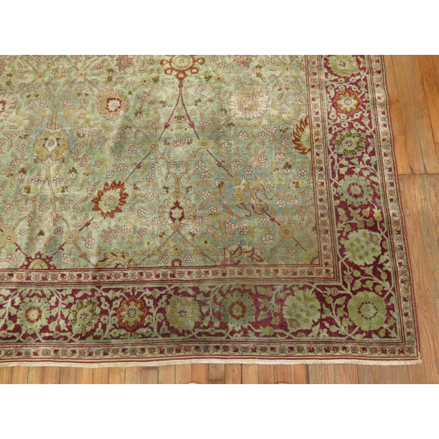 Textile Green Background Persian Tabriz Rug rug no.j1615 For Sale - Image 7 of 8