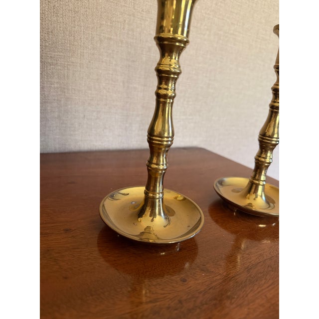 Vintage Polished Brass Candlesticks - A Pair For Sale - Image 6 of 6
