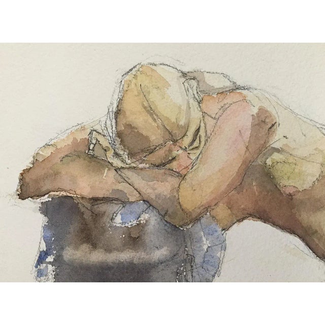 Female nude watercolor painting. Painting as shown without double mat is 17.5" x 12". Exterior mat which shows damage is...