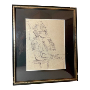 Vintage 1971 Original S. Stirling Stylized Ink Drawing Model Sketch Elder Lady