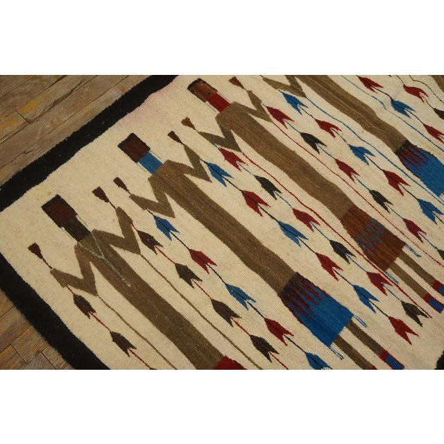 Textile 1930s Ivory Geometric Figures Antique American Navajo Yei Carpet 3' 5'' X 5' Flatweave Wool Rug For Sale - Image 7 of 9