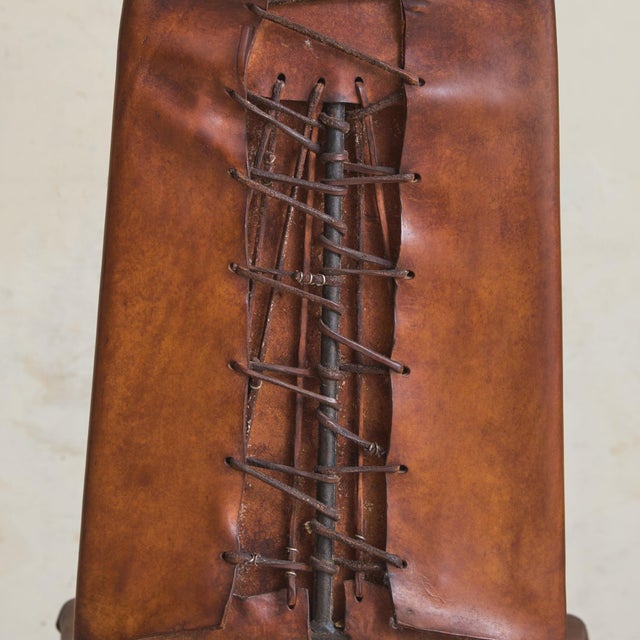 Brown Rare French Iron Leather Accent Chair Attributed to Sido & François Thévenin, 1970s For Sale - Image 8 of 11